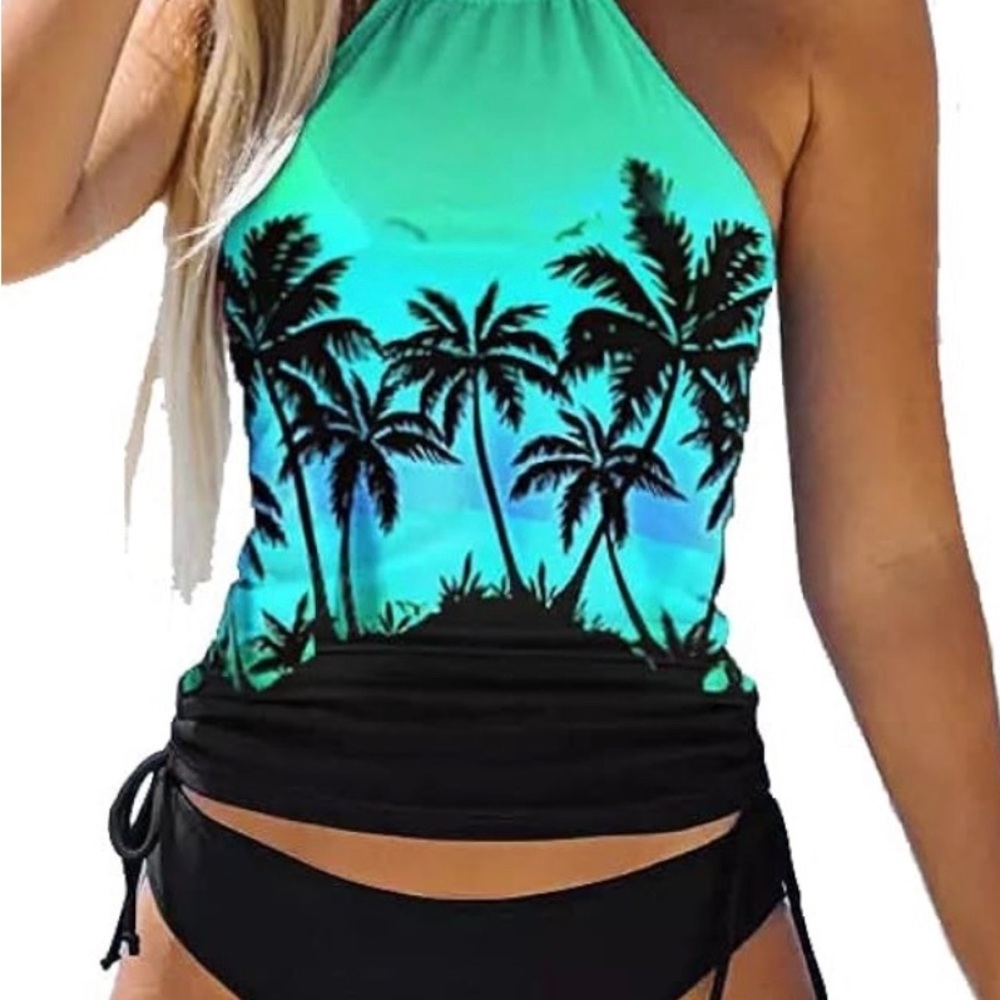 Amazon Swim coconut tree tankini worn adjustable sides.  New without tags